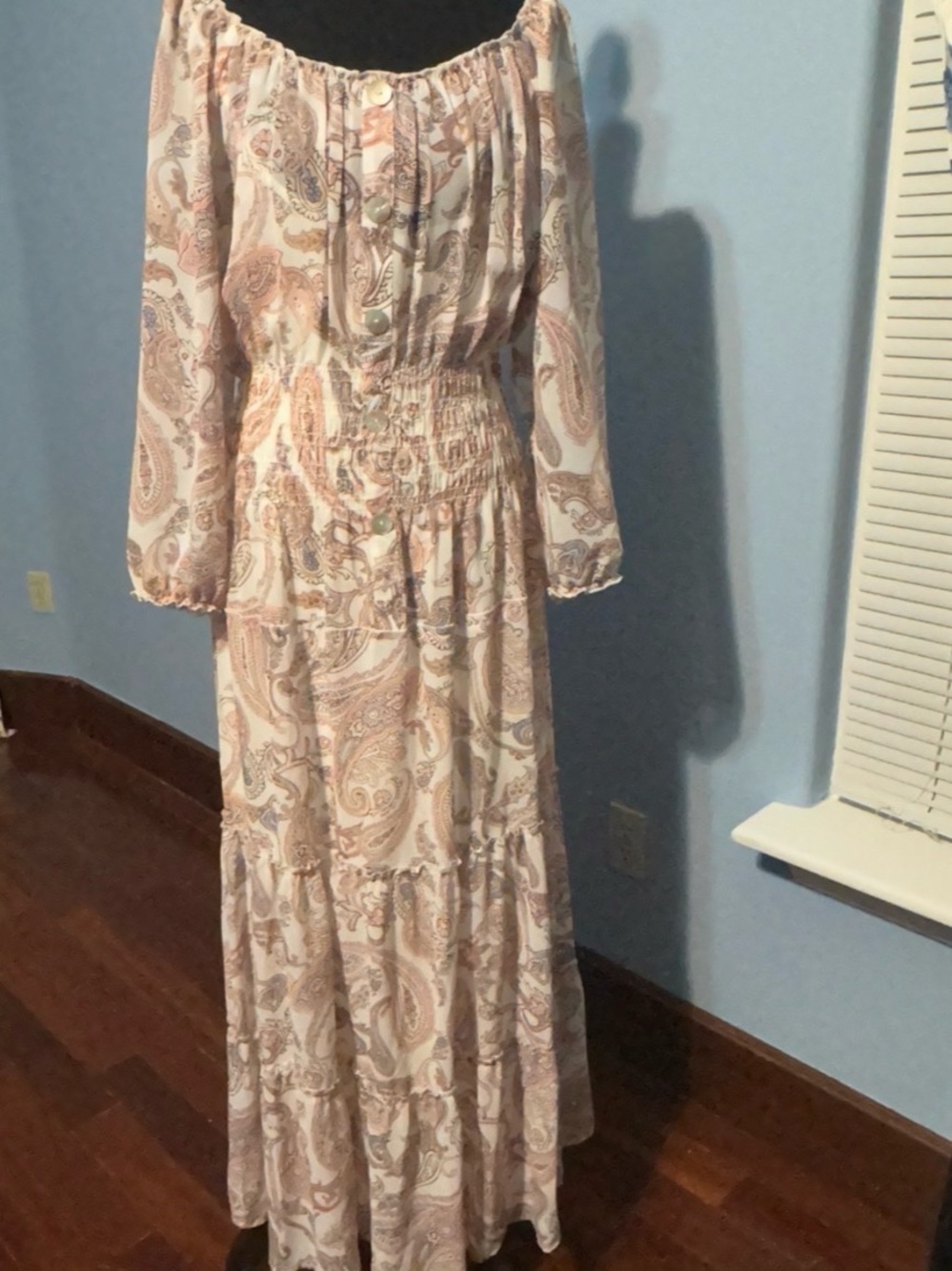 Bohemian Paisley Maxi Dress in Beige and Blush - Picture 2 of 4